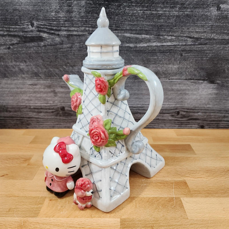 Load image into Gallery viewer, Hello Kitty Bonjour Paris Teapot Ceramic Rose Floral Tea Pot Blue Sky Sanrio
