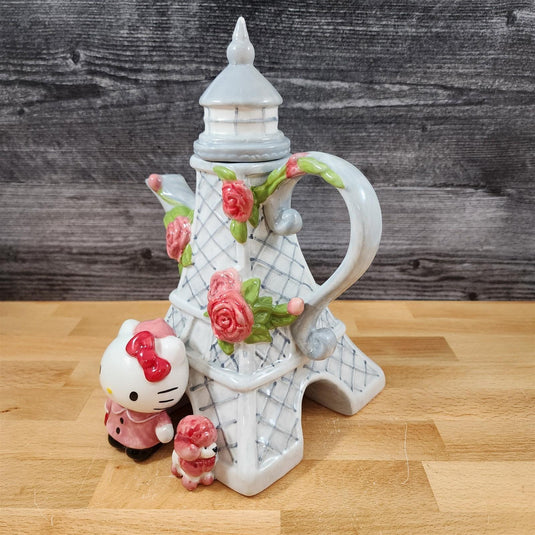 Hello Kitty Bonjour Paris Teapot Ceramic Rose Floral Tea Pot Blue Sky Sanrio