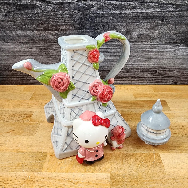 Load image into Gallery viewer, Hello Kitty Bonjour Paris Teapot Ceramic Rose Floral Tea Pot Blue Sky Sanrio
