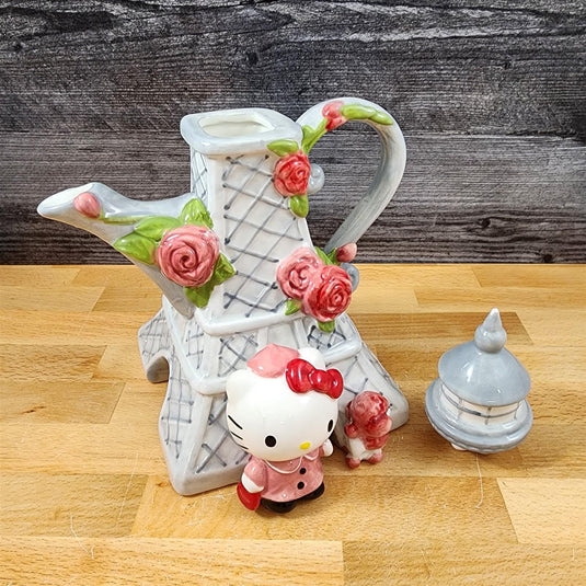 Hello Kitty Bonjour Paris Teapot Ceramic Rose Floral Tea Pot Blue Sky Sanrio
