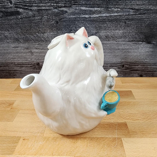 Cat with Mouse Teapot Animal Ceramic Decorative Tea Pot Décor Blue Sky Clayworks