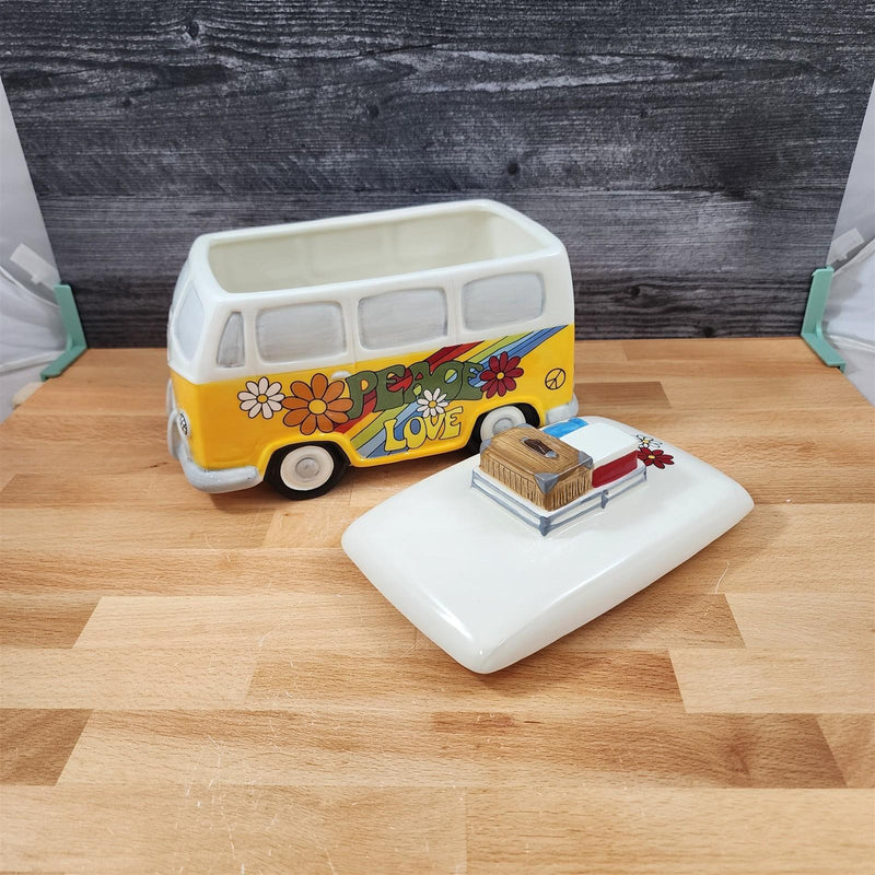 Load image into Gallery viewer, Retro Love Van Cookie Candy Treat Jar Hippie Flower Bus by Blue Sky Ceramic

