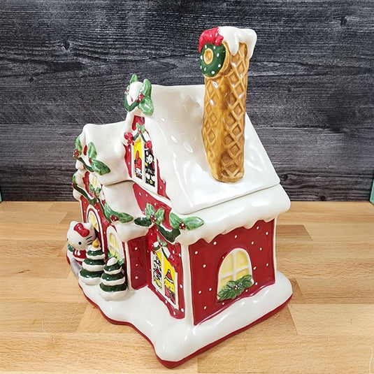 Hello Kitty and Friends Cookie Jar Whimsical Gingerbread House Blue Sky Ceramic