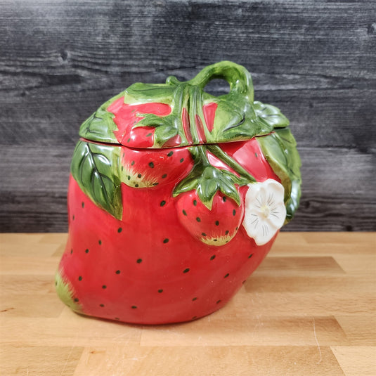 Strawberry Cookie Jar Red Whimsical Cottage Kitchen Blue Sky Ceramic Goldminc