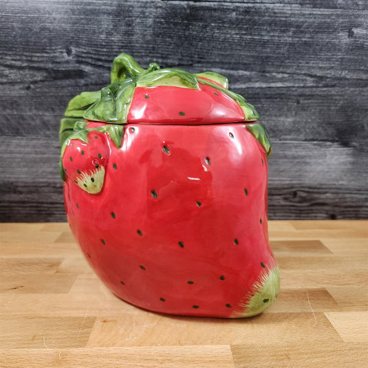 Strawberry Cookie Jar Red Whimsical Cottage Kitchen Blue Sky Ceramic Goldminc