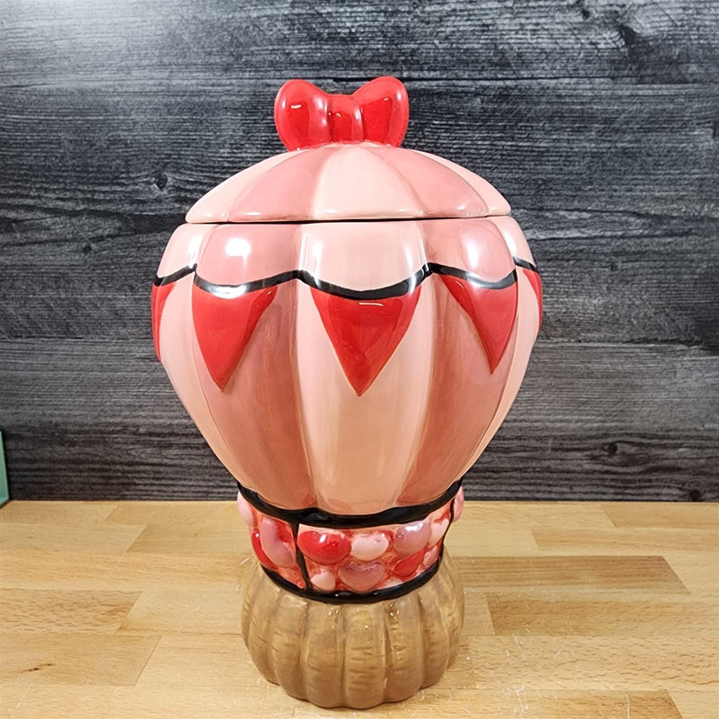 Load image into Gallery viewer, Hello Kitty Dear Daniel Luv Pink Hot Air Balloon Cookie Jar Blue Sky Ceramic

