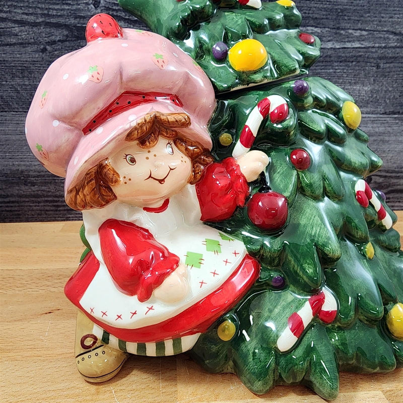 Load image into Gallery viewer, Strawberry Shortcake Falling For Cuteness Cookie Jar Ceramic Blue Sky Christmas
