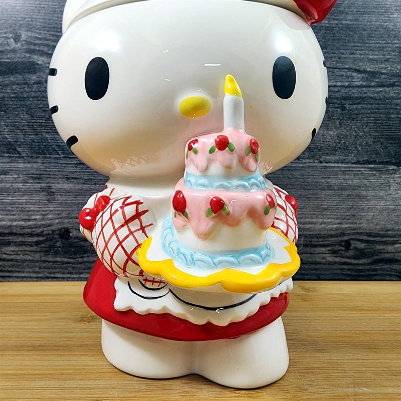 Load image into Gallery viewer, Hello Kitty Birthday Bakery Cookie Jar White Ceramic Blue Sky Goldminc Sanrio
