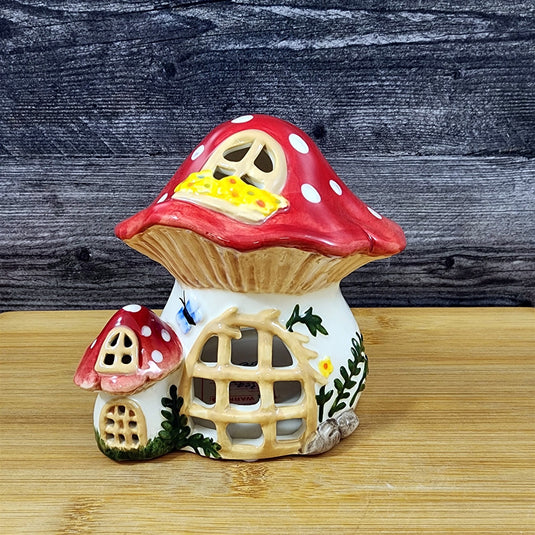 Nesting Mushroom Candle House Tea Light Ceramic Cottage Goldminc Blue Sky