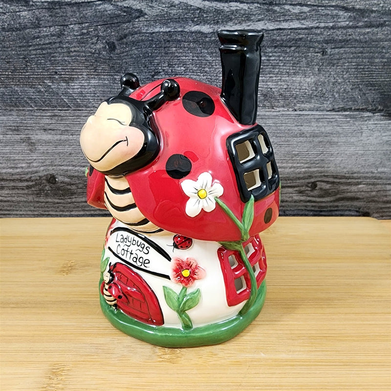 Load image into Gallery viewer, Ladybug Cottage Candle House Tea Light Ceramic Cottage T-Lite Goldminc Blue Sky
