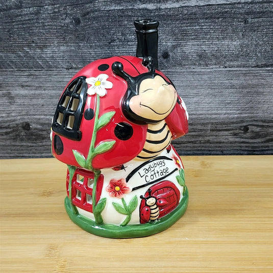 Ladybug Cottage Candle House Tea Light Ceramic Cottage T-Lite Goldminc Blue Sky