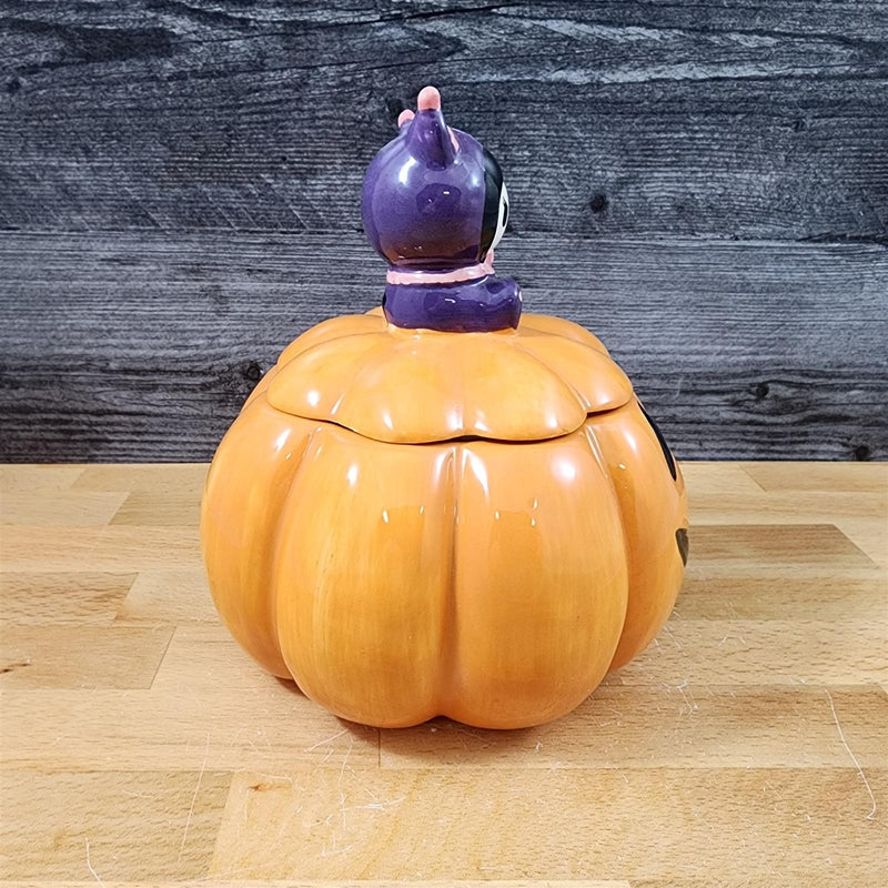 Load image into Gallery viewer, Kuromi Witch Halloween Candy Bowl Lid Orange Jack-o-Lantern Ceramic Blue Sky
