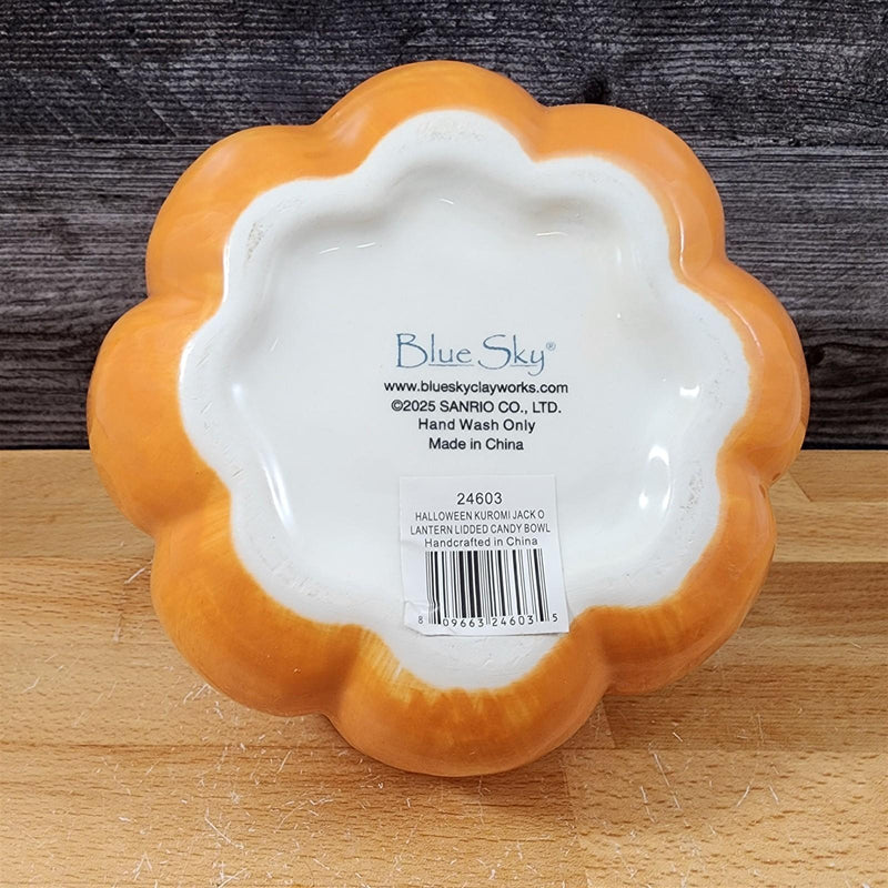 Load image into Gallery viewer, Kuromi Witch Halloween Candy Bowl Lid Orange Jack-o-Lantern Ceramic Blue Sky
