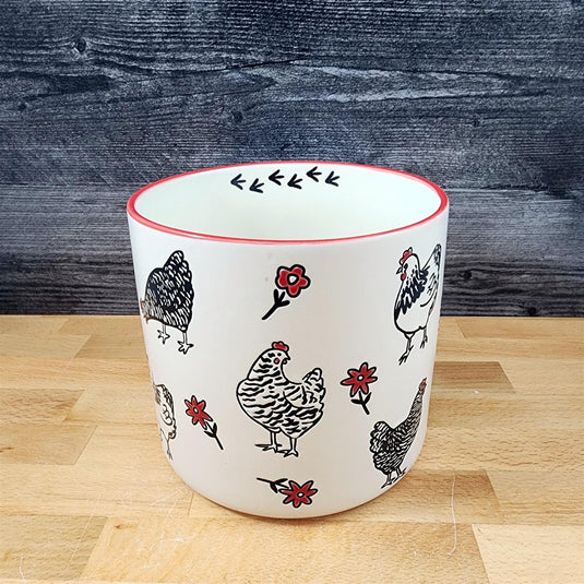 Chicken Planter 6.5" Utensil Holders Farm Barnyard Ceramic Canister Blue Sky