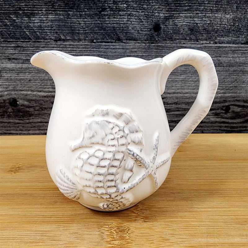 Load image into Gallery viewer, Coastal Seahorse Cream Sugar Set with Spoon White Beach Nautical Blue Sky Decor
