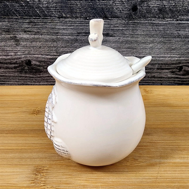 Load image into Gallery viewer, Coastal Seahorse Cream Sugar Set with Spoon White Beach Nautical Blue Sky Decor
