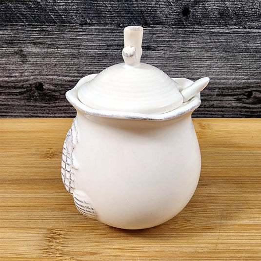 Coastal Seahorse Cream Sugar Set with Spoon White Beach Nautical Blue Sky Decor