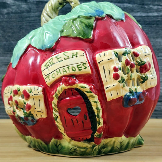 Tomato House Candle Holder Tealight Whimsical Ceramic Red Blue Sky Goldminc