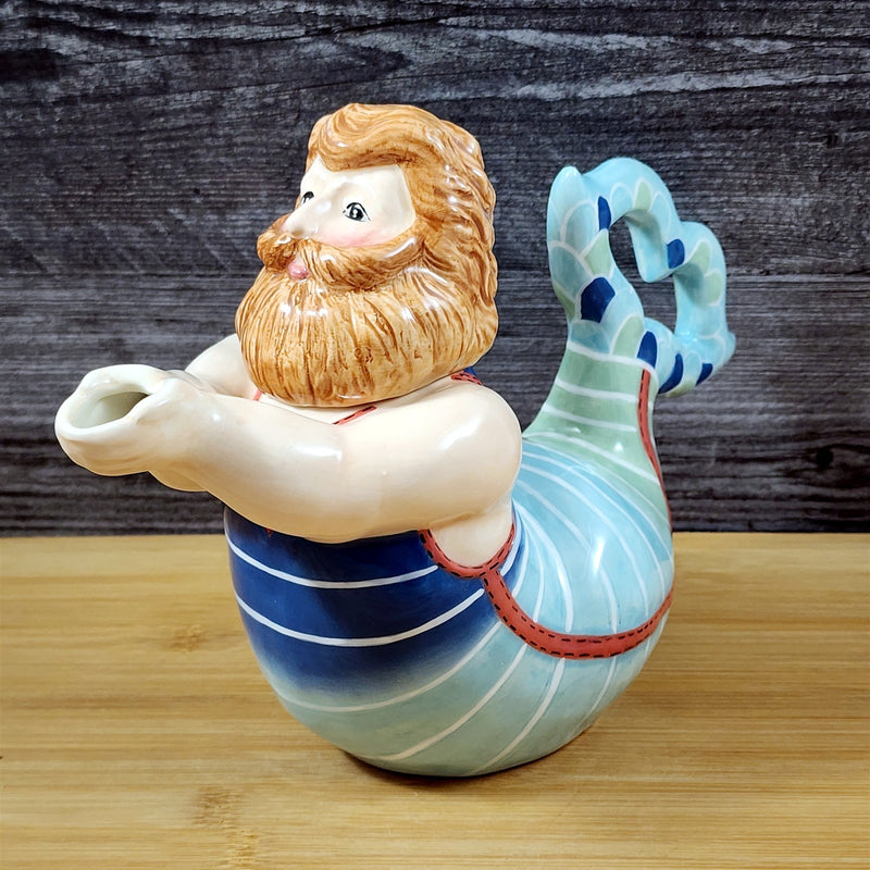 Load image into Gallery viewer, Merman Teapot Nautical Coastal Sea Ceramic Mermaid Style Blue Sky Goldminc
