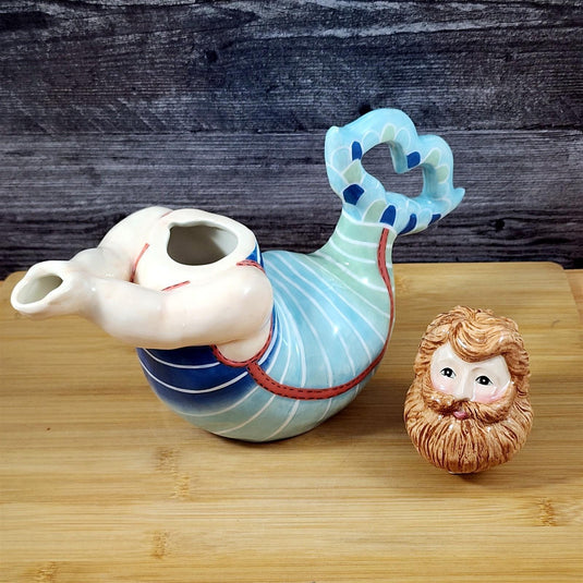 Merman Teapot Nautical Coastal Sea Ceramic Mermaid Style Blue Sky Goldminc
