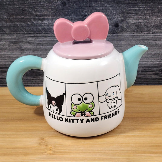 Hello Kitty and Friends Teapot Color Block White Pink Ceramic Blue Sky Sanrio