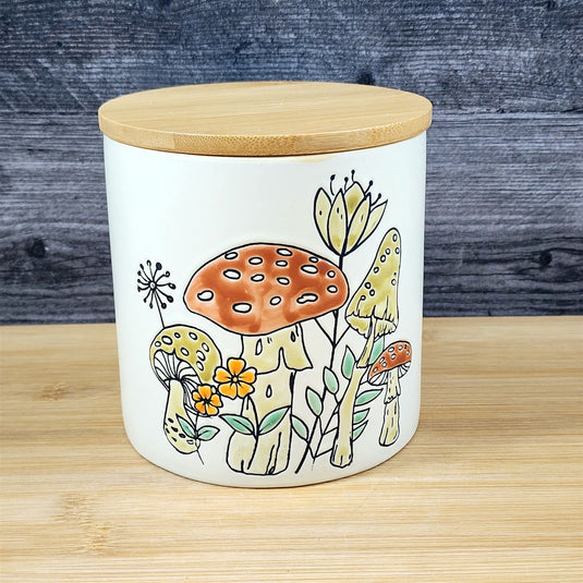 Garden Mushroom Canister Embossed Ceramic Blue Sky 5" Kitchen Utensil Holder