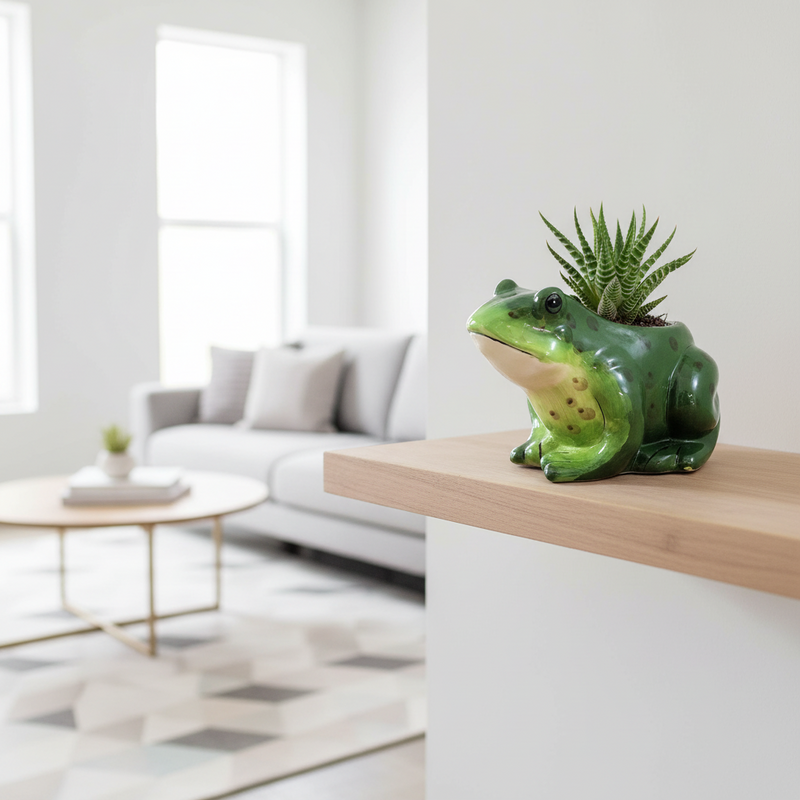Load image into Gallery viewer, Frog Planter Succulent Plant Pot Holder Green Ceramic Blue Sky
