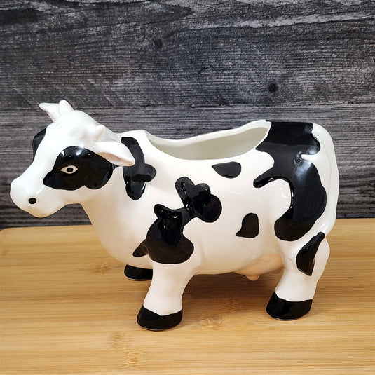 Cow Planter Utensil Succulent Plant Pot Holder Farm Barnyard Ceramic Blue Sky
