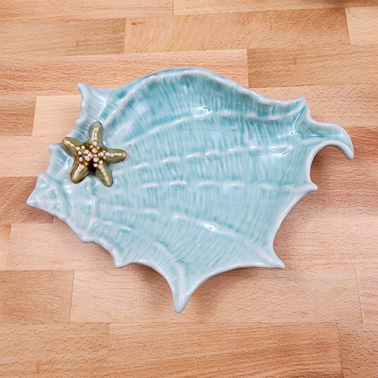 Shell Plate Sea Star Fish Tray Ceramic Life Ocean Conch Nautical Blue Sky
