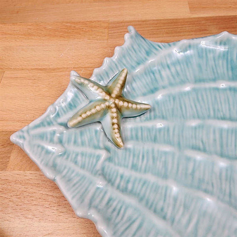 Load image into Gallery viewer, Shell Plate Sea Star Fish Tray Ceramic Life Ocean Conch Nautical Blue Sky
