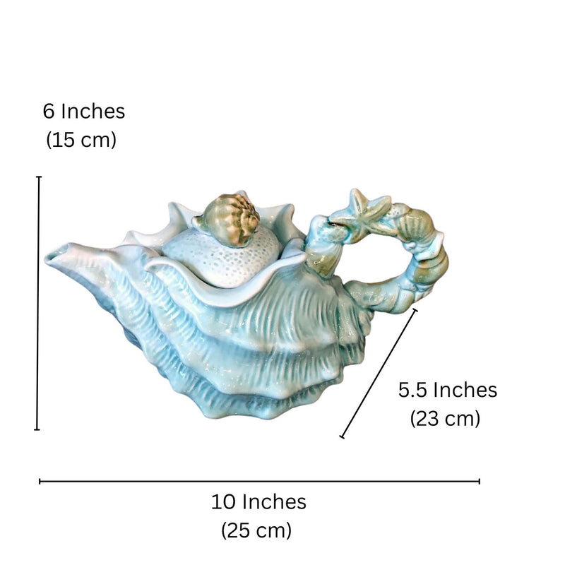 Load image into Gallery viewer, Shell Teapot Blue Decorative Sea Life Conch Cermics Decor Tea Pot by Blue Sky
