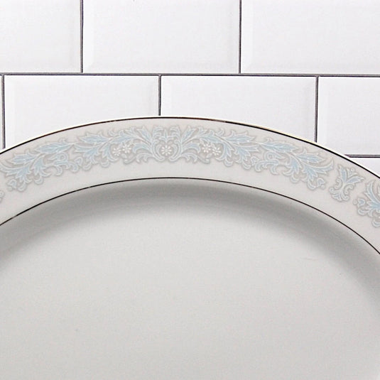 Bluedale Oval Serving Platter 14" Ceramic Blue White Flowers by Fine China Japan