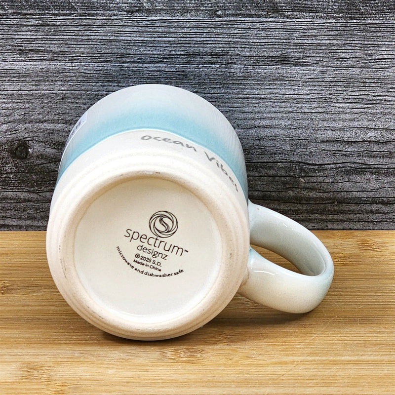 Load image into Gallery viewer, Beach Seafoam Coffee Mug Ocean Coastal Tea Cup Embossed Ceramic Blue Sky 18oz
