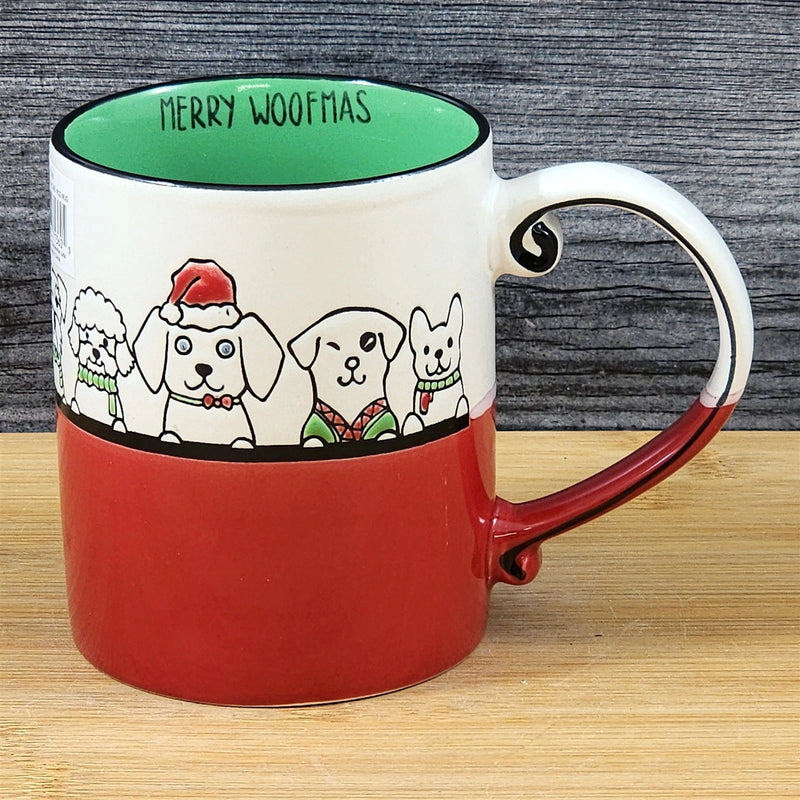 Load image into Gallery viewer, Dogs in Santa Hats Ceramic Mug Christmas Tea Cup Blue Sky Ceramic Embossed 16oz
