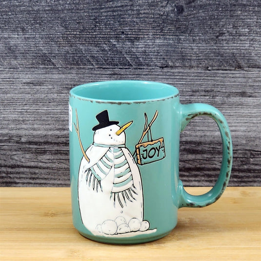 Snowman Christmas Coffee Mug Winter Holiday Cup Green 18oz Ceramic Blue Sky