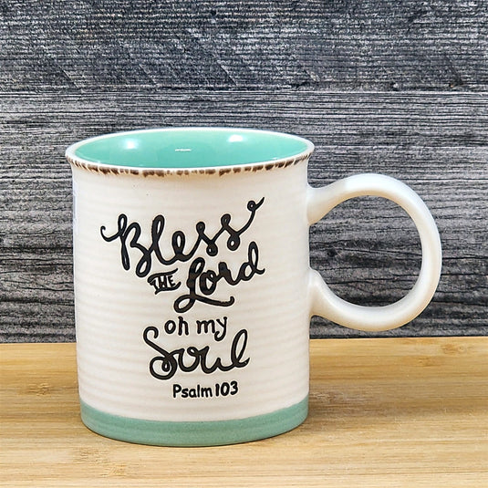 Religious Coffee Mug Psalm 103 Inspirational Saying Tea Cup Ceramic Blue Sky