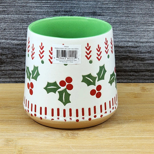 Holly Berry Christmas Coffee Mug Ceramic Holiday Cup Red Green Blue Sky 18oz