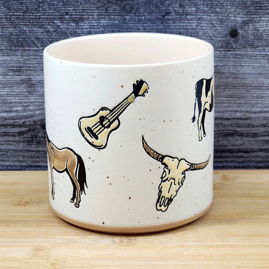 Farm Western Rustic Planter Ceramic Utensil Holder Herb Succulent Blue Sky 5in