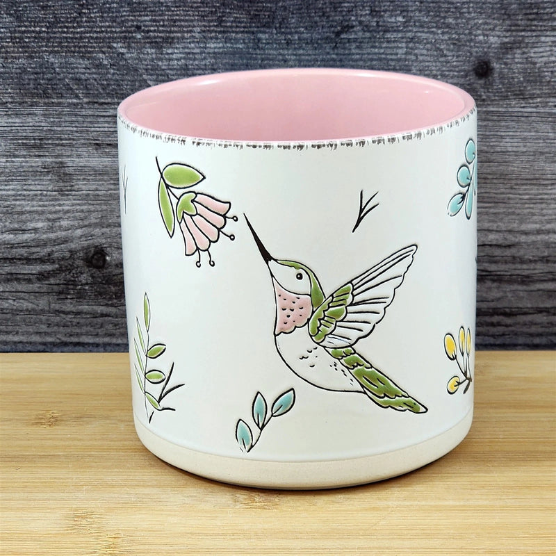 Load image into Gallery viewer, Hummingbird Planter Ceramic Utensil Organizer Pink Succulent Pot Blue Sky 5in
