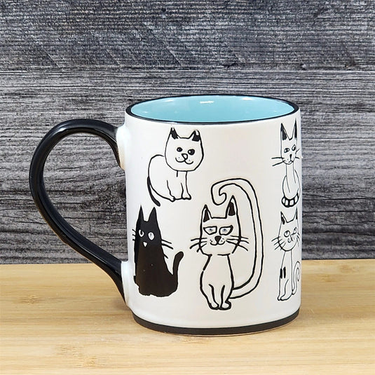 Cat Lover Coffee Mug Whimsical Ceramic Black Tea Cup by Blue Sky Embossed 16oz