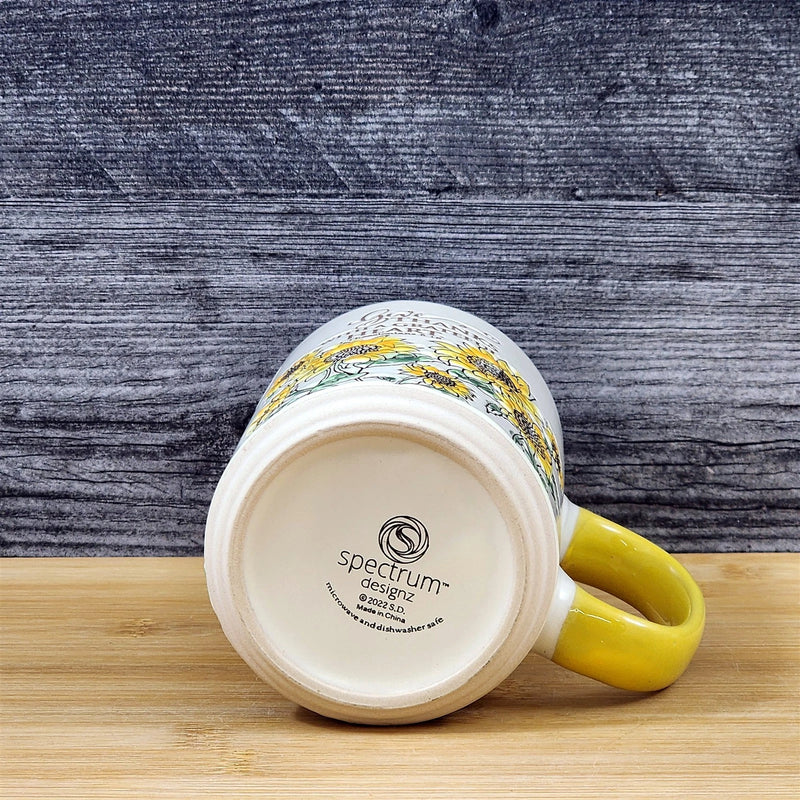 Load image into Gallery viewer, Religious Coffee Mug Thessalonians 5:18 &amp; Sunflower Embossed 18 oz Cup Blue Sky
