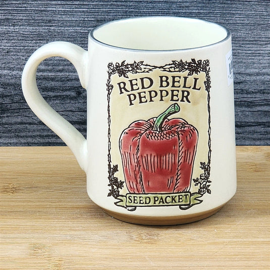 Red Bell Pepper Coffee Mug Ceramic Tea Cup Embossed Garden Blue Sky 17oz