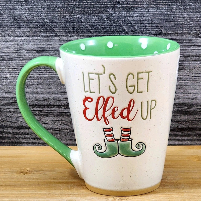 Load image into Gallery viewer, Elf Saying Holiday Coffee Mug Ceramic Green Christmas Embossed Cup Blue Sky 18oz
