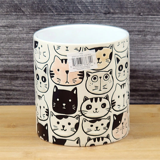 Cat Lover Coffee Mug Faces Embossed Ceramic Tea Cup Large 21oz Blue Sky