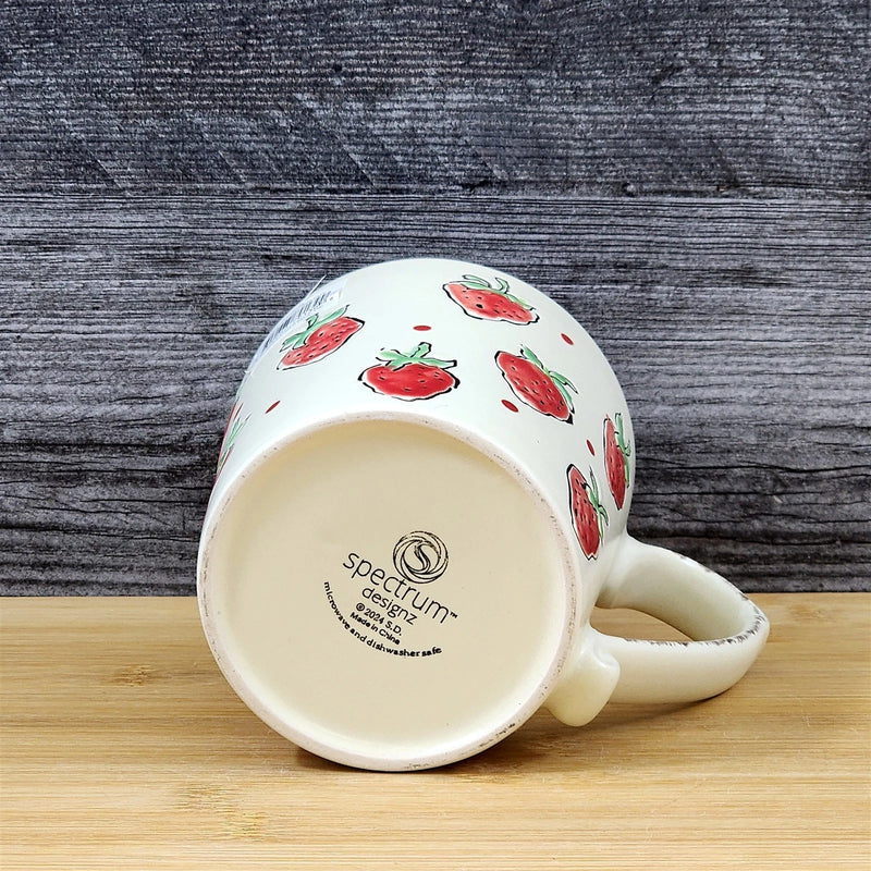Load image into Gallery viewer, Strawberry Coffee Mug Ceramic Fruit Art Tea Cup Blue Sky Embossed Botanical Pink
