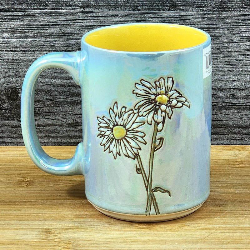 Load image into Gallery viewer, Daisy Flowers Summer Coffee Mug Yellow Tea Cup Ceramic Embossed Blue Sky 18oz
