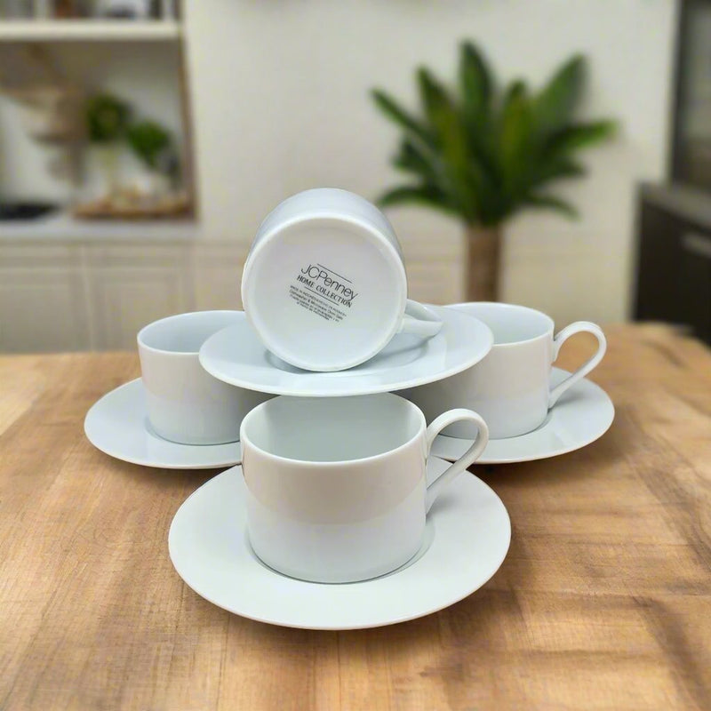 Load image into Gallery viewer, JC Penney Home Collection Set of 4 Coffee Mugs White Tea Cups

