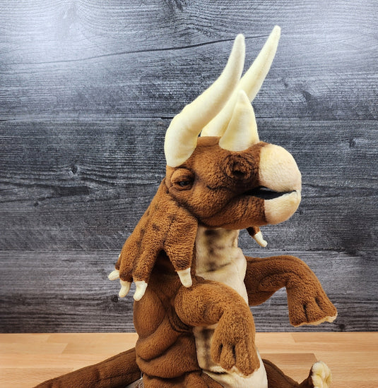 Triceratop Brown Dinosaur Hand Puppet Hansa True to Life Look Plush Learning Toys