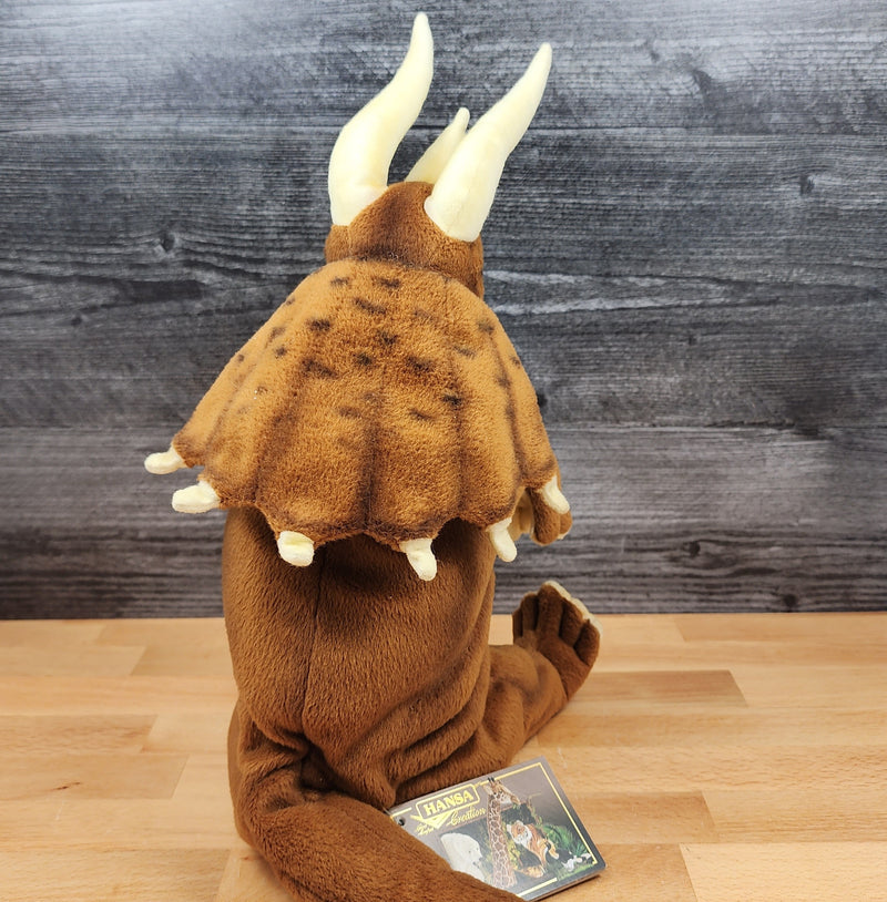 Load image into Gallery viewer, Triceratop Brown Dinosaur Hand Puppet Hansa True to Life Look Plush Learning Toys
