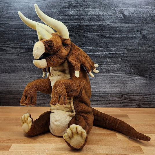 Triceratop Brown Dinosaur Hand Puppet Hansa True to Life Look Plush Learning Toys
